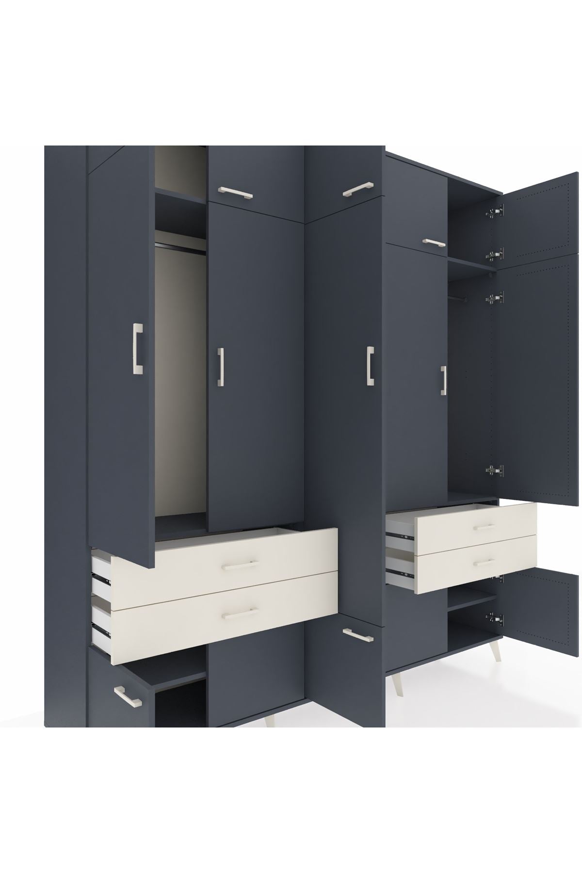 Hyperion Dolap 11 Raflı 4 Çekmeceli 2 Askılı 220x44x243 Antrasit-Antrasit/Aytaşı