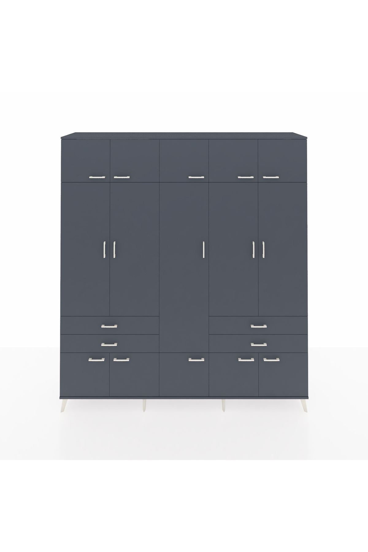 Hyperion Dolap 11 Raflı 4 Çekmeceli 2 Askılı 220x44x243 Antrasit-Antrasit/Antrasit