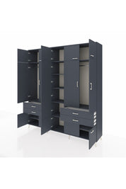 Hyperion Dolap 11 Raflı 4 Çekmeceli 2 Askılı 220x44x243 Antrasit-Antrasit/Antrasit