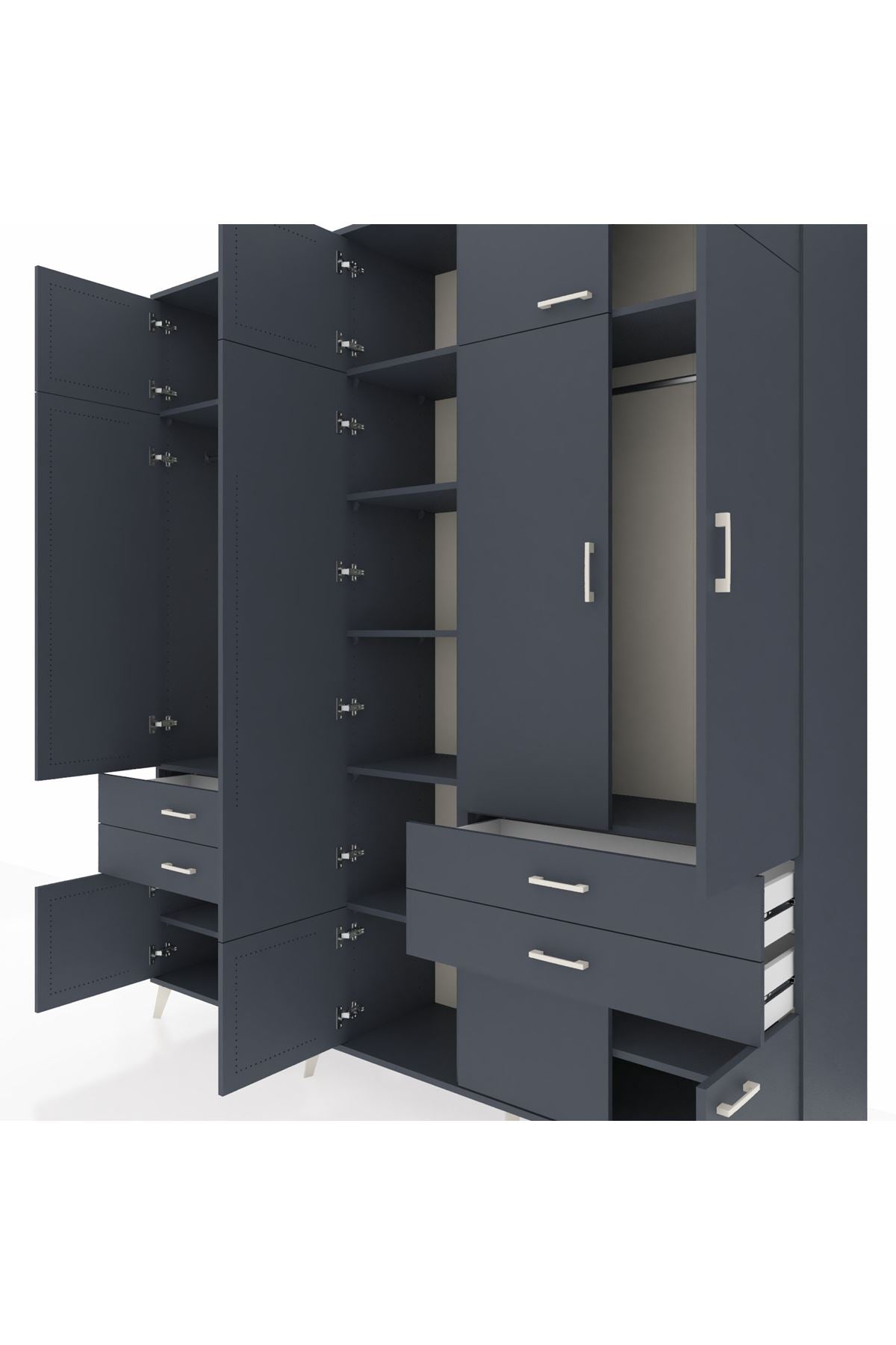 Hyperion Dolap 11 Raflı 4 Çekmeceli 2 Askılı 220x44x243 Antrasit-Antrasit/Antrasit