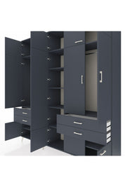 Hyperion Dolap 11 Raflı 4 Çekmeceli 2 Askılı 220x44x243 Antrasit-Antrasit/Antrasit