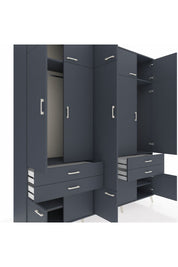 Hyperion Dolap 11 Raflı 4 Çekmeceli 2 Askılı 220x44x243 Antrasit-Antrasit/Antrasit