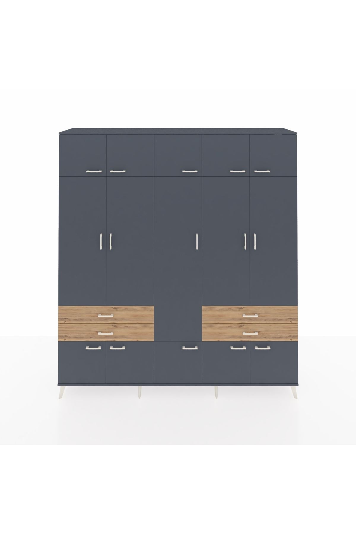 Hyperion Dolap 11 Raflı 4 Çekmeceli 2 Askılı 220x44x243 Antrasit-Antrasit/Çam