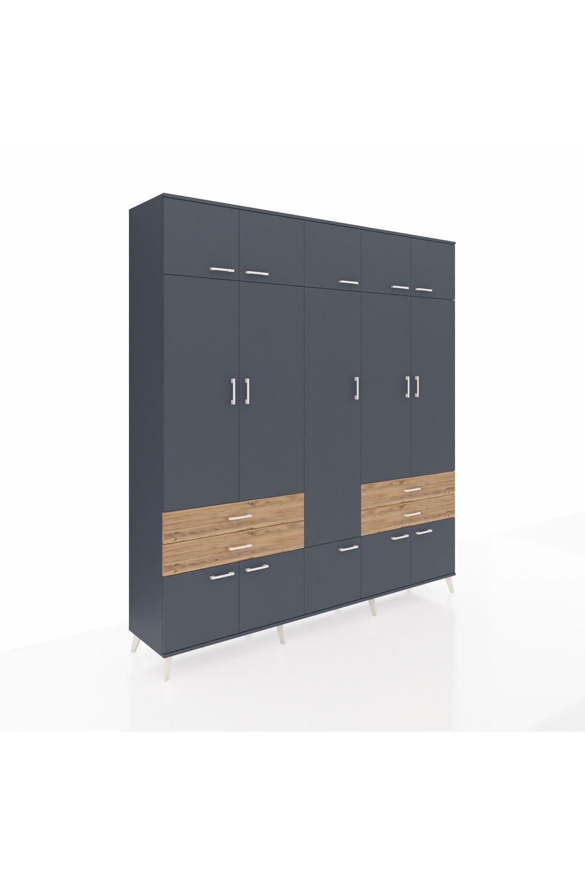 Hyperion Dolap 11 Raflı 4 Çekmeceli 2 Askılı 220x44x243 Antrasit-Antrasit/Çam