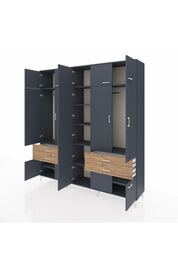 Hyperion Dolap 11 Raflı 4 Çekmeceli 2 Askılı 220x44x243 Antrasit-Antrasit/Çam