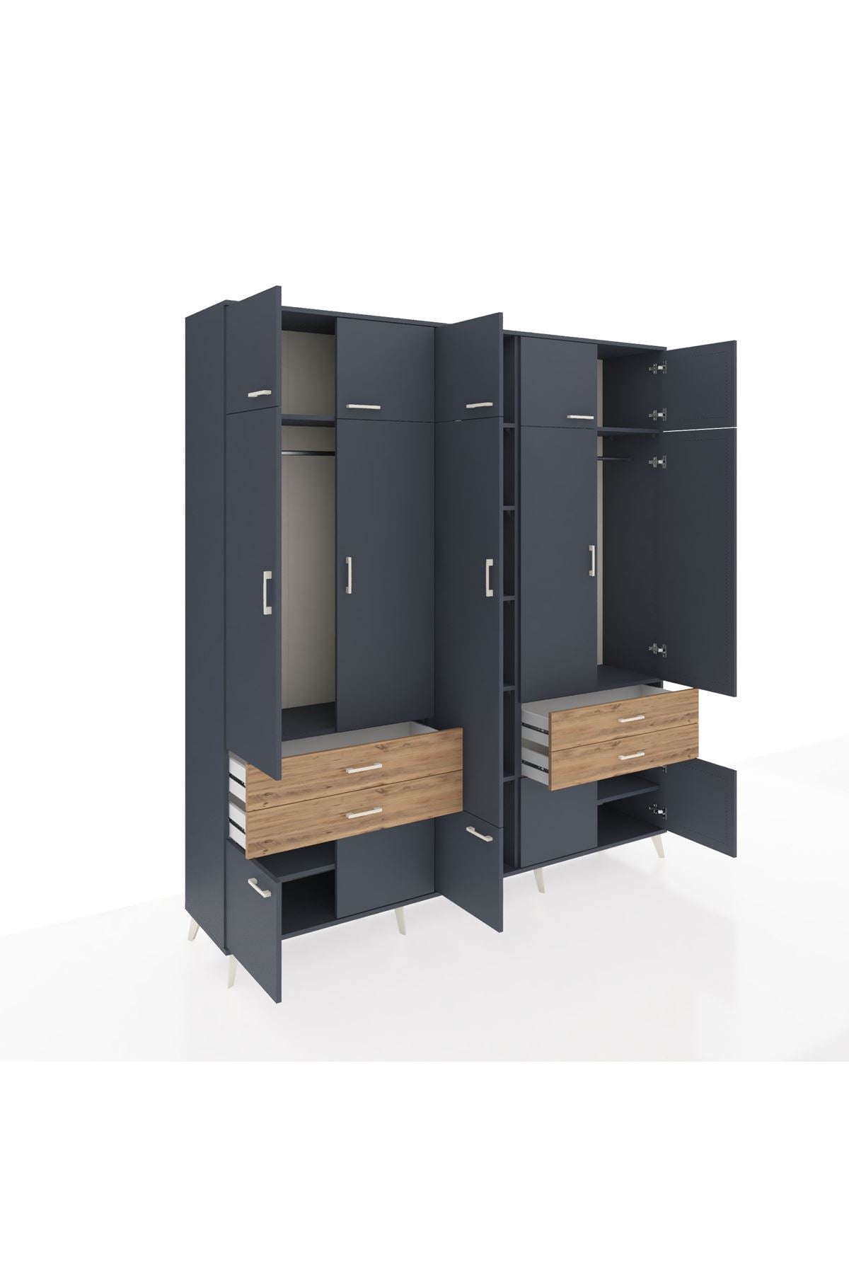 Hyperion Dolap 11 Raflı 4 Çekmeceli 2 Askılı 220x44x243 Antrasit-Antrasit/Çam