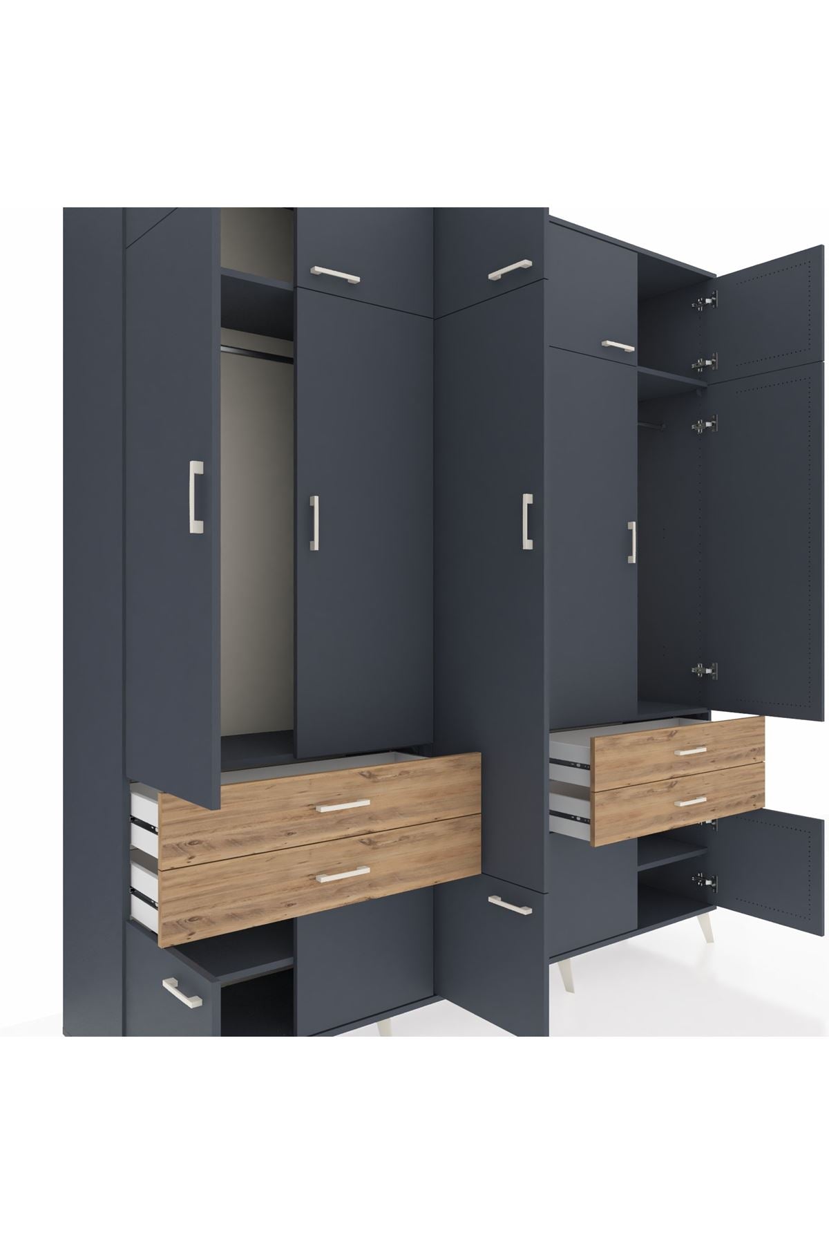 Hyperion Dolap 11 Raflı 4 Çekmeceli 2 Askılı 220x44x243 Antrasit-Antrasit/Çam