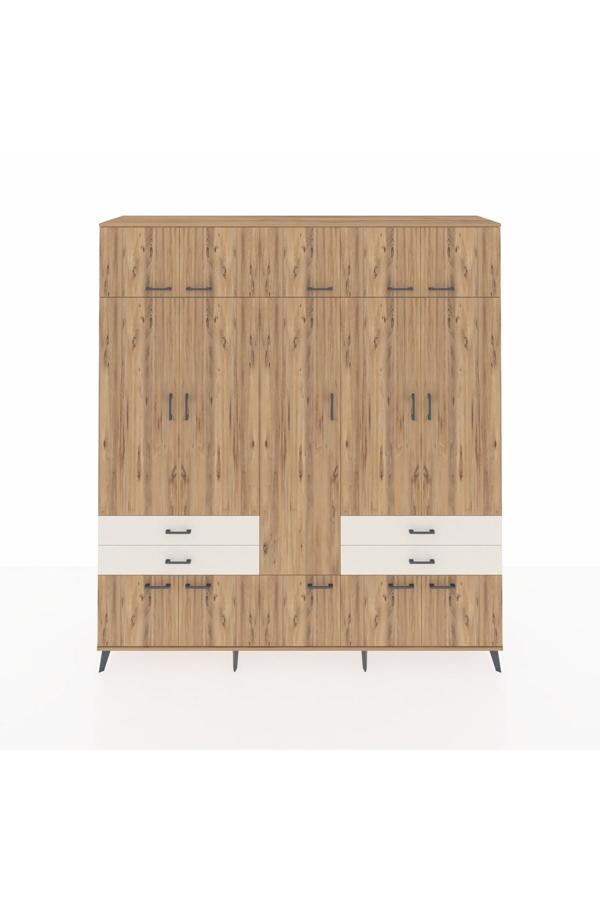 Hyperion Dolap 11 Raflı 4 Çekmeceli 2 Askılı 220x44x243 Çam-Çam/Aytaşı