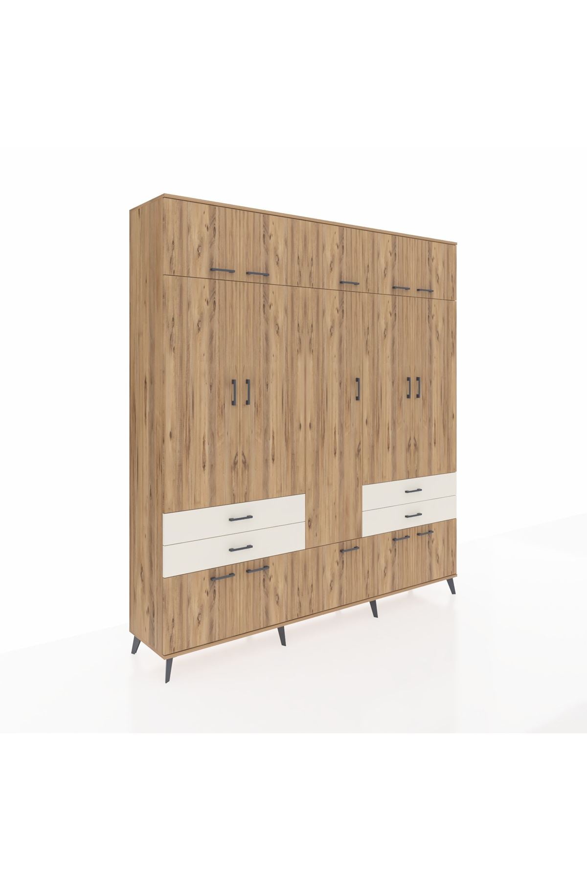 Hyperion Dolap 11 Raflı 4 Çekmeceli 2 Askılı 220x44x243 Çam-Çam/Aytaşı