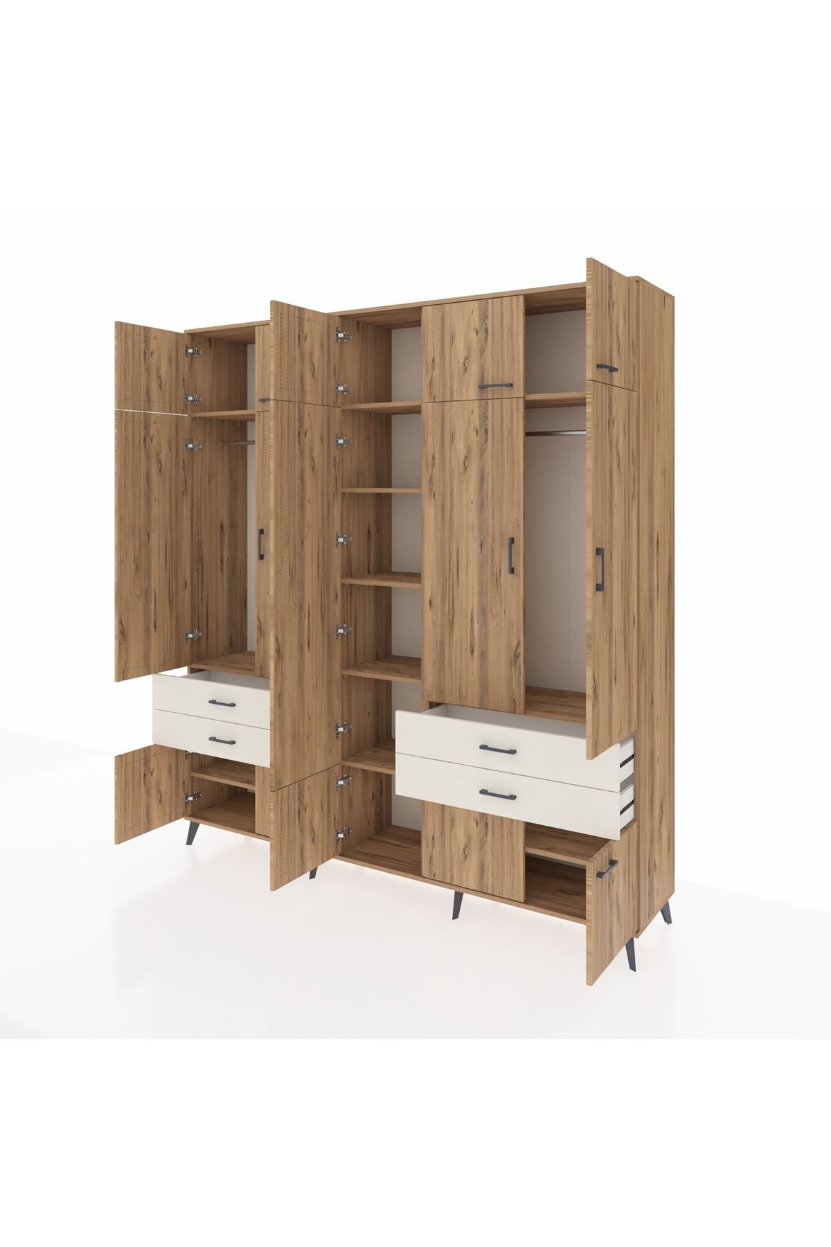 Hyperion Dolap 11 Raflı 4 Çekmeceli 2 Askılı 220x44x243 Çam-Çam/Aytaşı