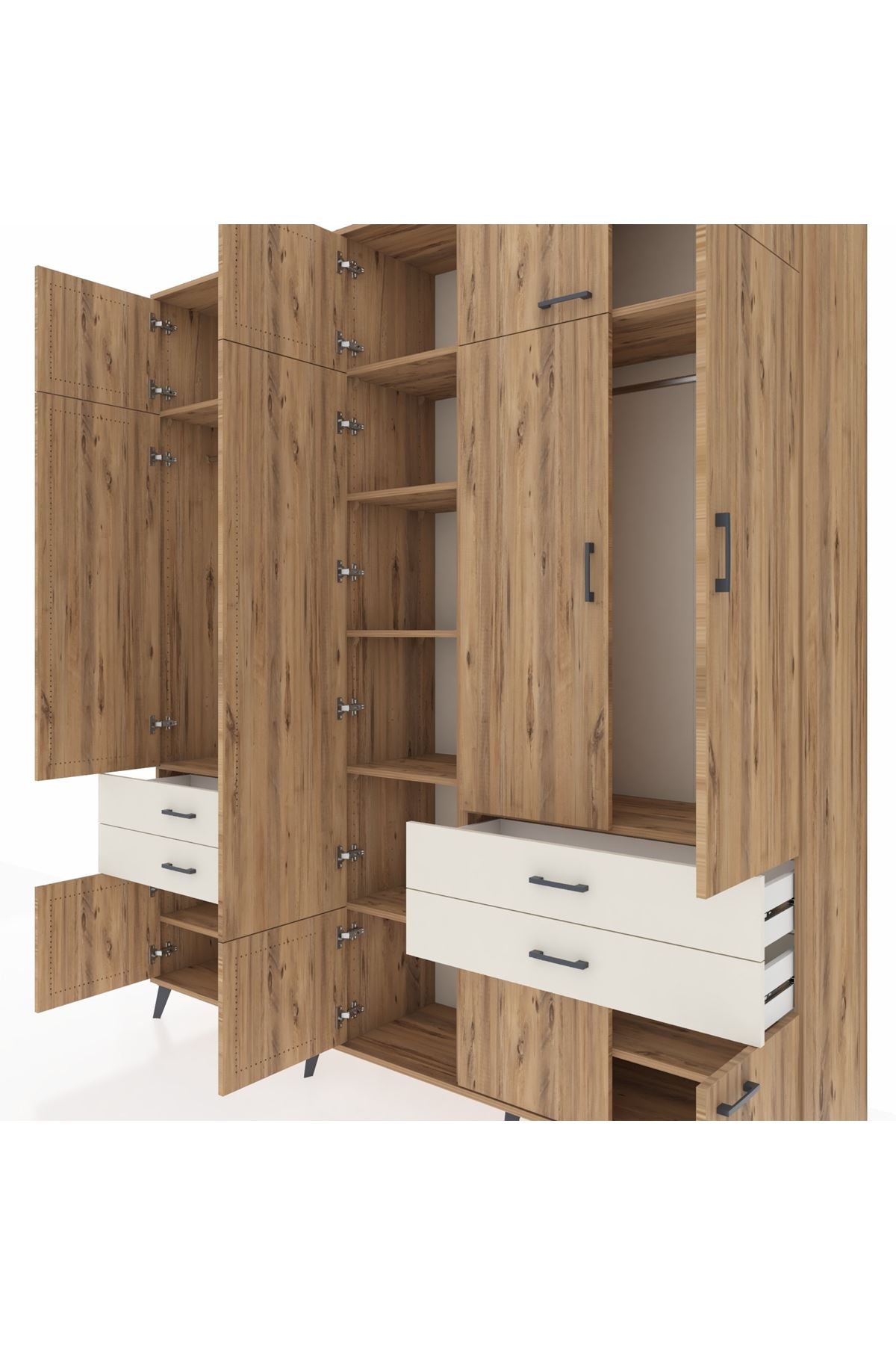 Hyperion Dolap 11 Raflı 4 Çekmeceli 2 Askılı 220x44x243 Çam-Çam/Aytaşı