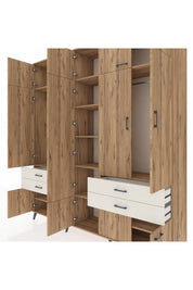 Hyperion Dolap 11 Raflı 4 Çekmeceli 2 Askılı 220x44x243 Çam-Çam/Aytaşı