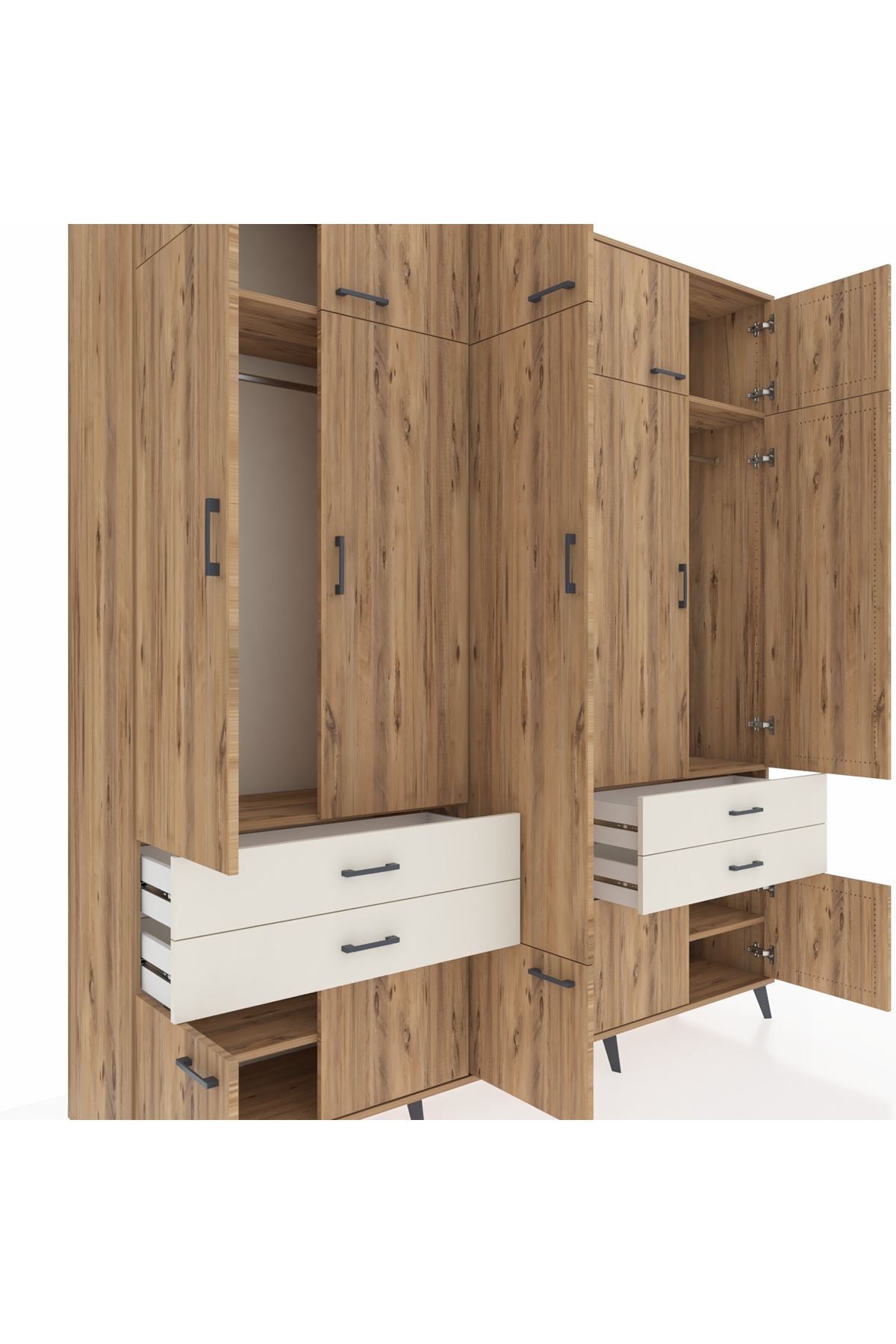 Hyperion Dolap 11 Raflı 4 Çekmeceli 2 Askılı 220x44x243 Çam-Çam/Aytaşı