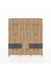 Hyperion Dolap 11 Raflı 4 Çekmeceli 2 Askılı 220x44x243 Çam-Çam/Antrasit