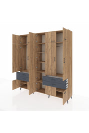 Hyperion Dolap 11 Raflı 4 Çekmeceli 2 Askılı 220x44x243 Çam-Çam/Antrasit