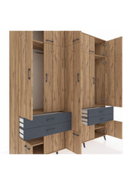 Hyperion Dolap 11 Raflı 4 Çekmeceli 2 Askılı 220x44x243 Çam-Çam/Antrasit