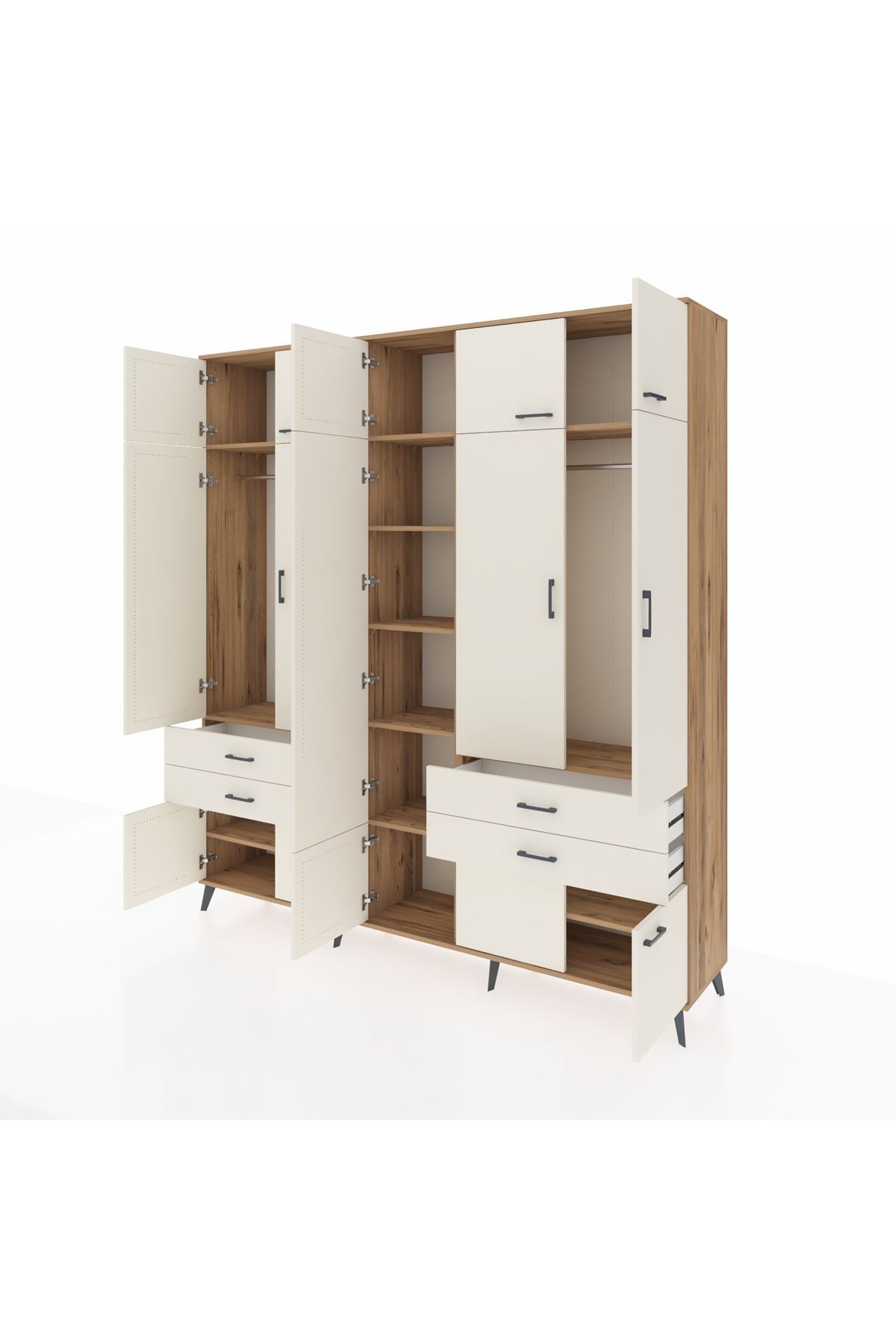 Hyperion Dolap 11 Raflı 4 Çekmeceli 2 Askılı 220x44x243 Çam-Aytaşı/Aytaşı