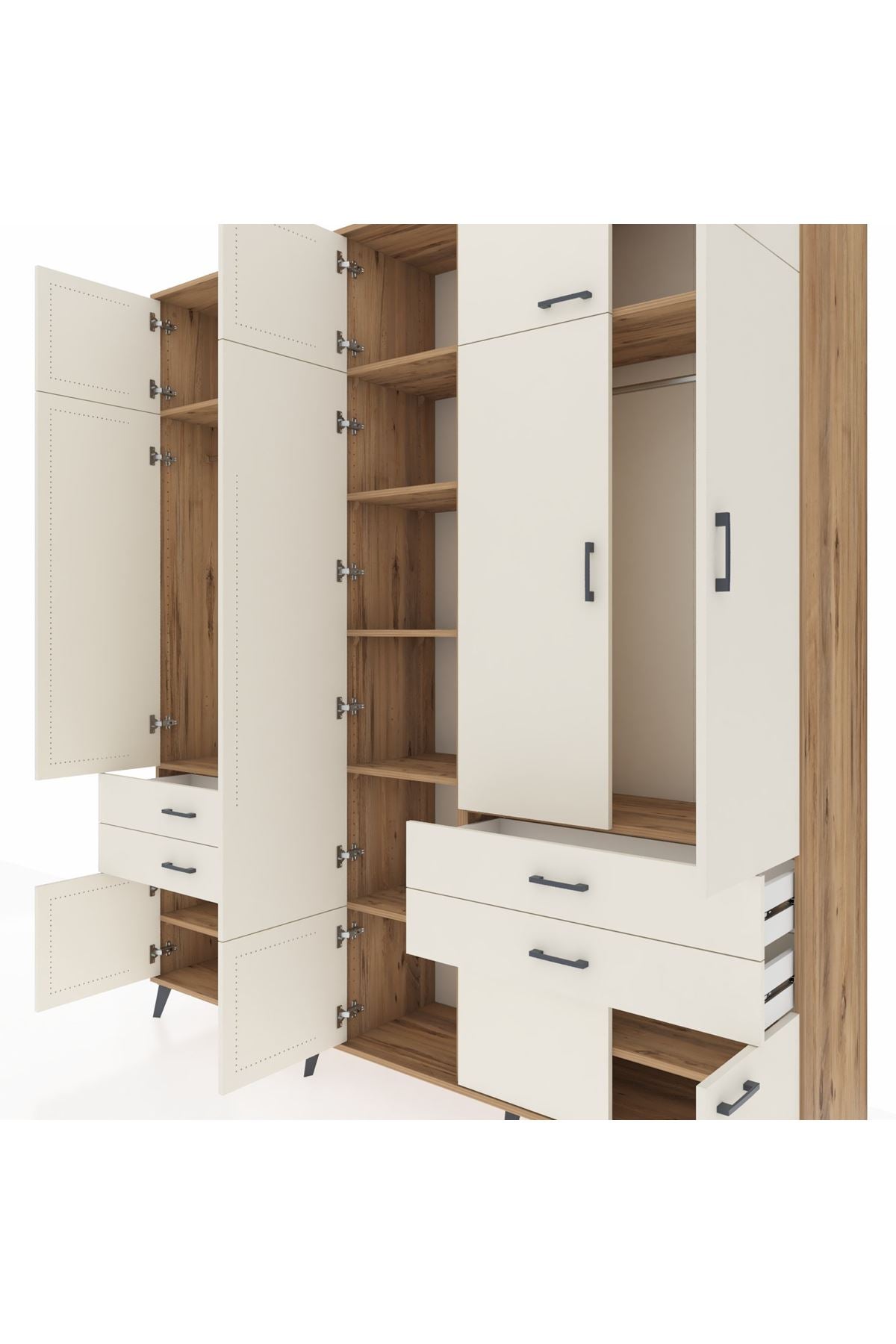 Hyperion Dolap 11 Raflı 4 Çekmeceli 2 Askılı 220x44x243 Çam-Aytaşı/Aytaşı