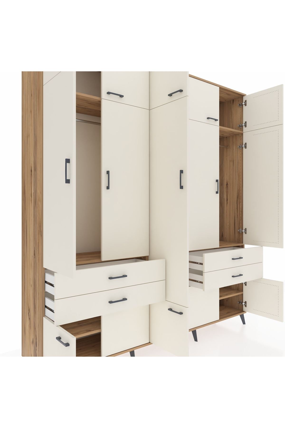 Hyperion Dolap 11 Raflı 4 Çekmeceli 2 Askılı 220x44x243 Çam-Aytaşı/Aytaşı