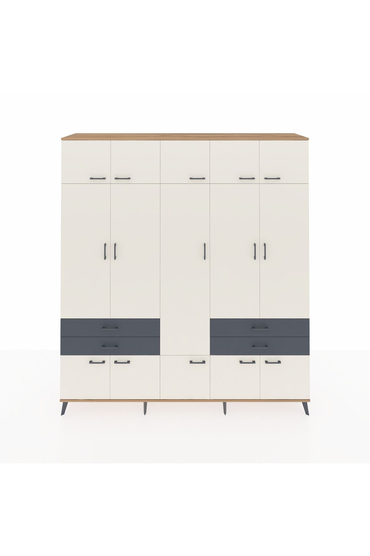 Hyperion Dolap 11 Raflı 4 Çekmeceli 2 Askılı 220x44x243 Çam-Aytaşı/Antrasit