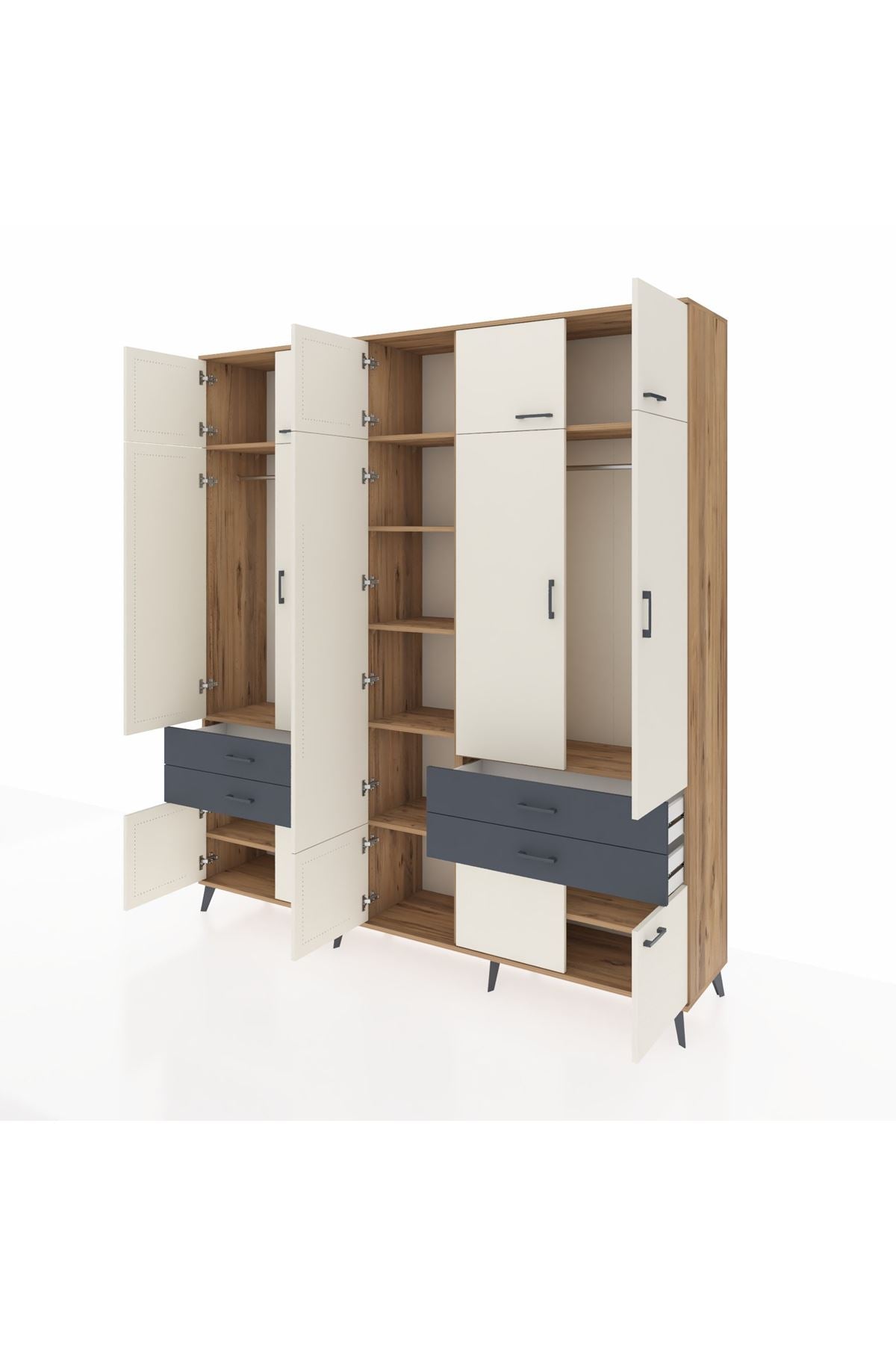 Hyperion Dolap 11 Raflı 4 Çekmeceli 2 Askılı 220x44x243 Çam-Aytaşı/Antrasit