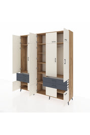 Hyperion Dolap 11 Raflı 4 Çekmeceli 2 Askılı 220x44x243 Çam-Aytaşı/Antrasit