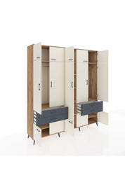 Hyperion Dolap 11 Raflı 4 Çekmeceli 2 Askılı 220x44x243 Çam-Aytaşı/Antrasit