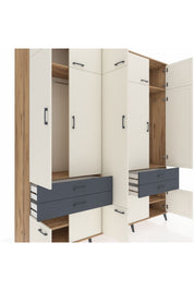 Hyperion Dolap 11 Raflı 4 Çekmeceli 2 Askılı 220x44x243 Çam-Aytaşı/Antrasit