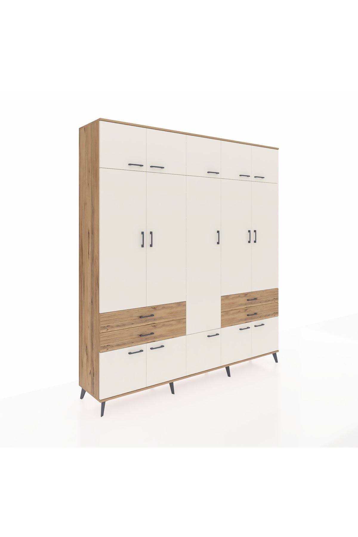 Hyperion Dolap 11 Raflı 4 Çekmeceli 2 Askılı 220x44x243 Çam-Aytaşı/Çam