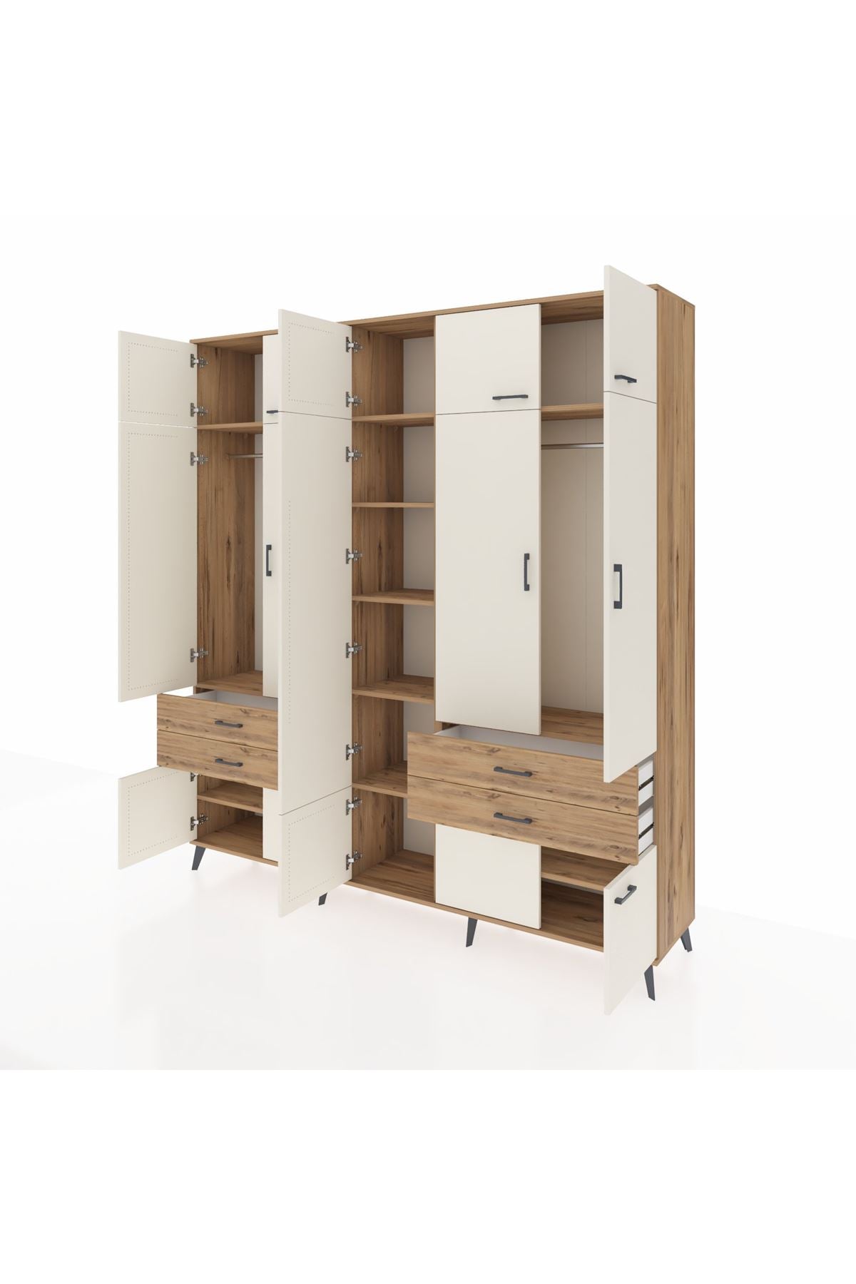 Hyperion Dolap 11 Raflı 4 Çekmeceli 2 Askılı 220x44x243 Çam-Aytaşı/Çam