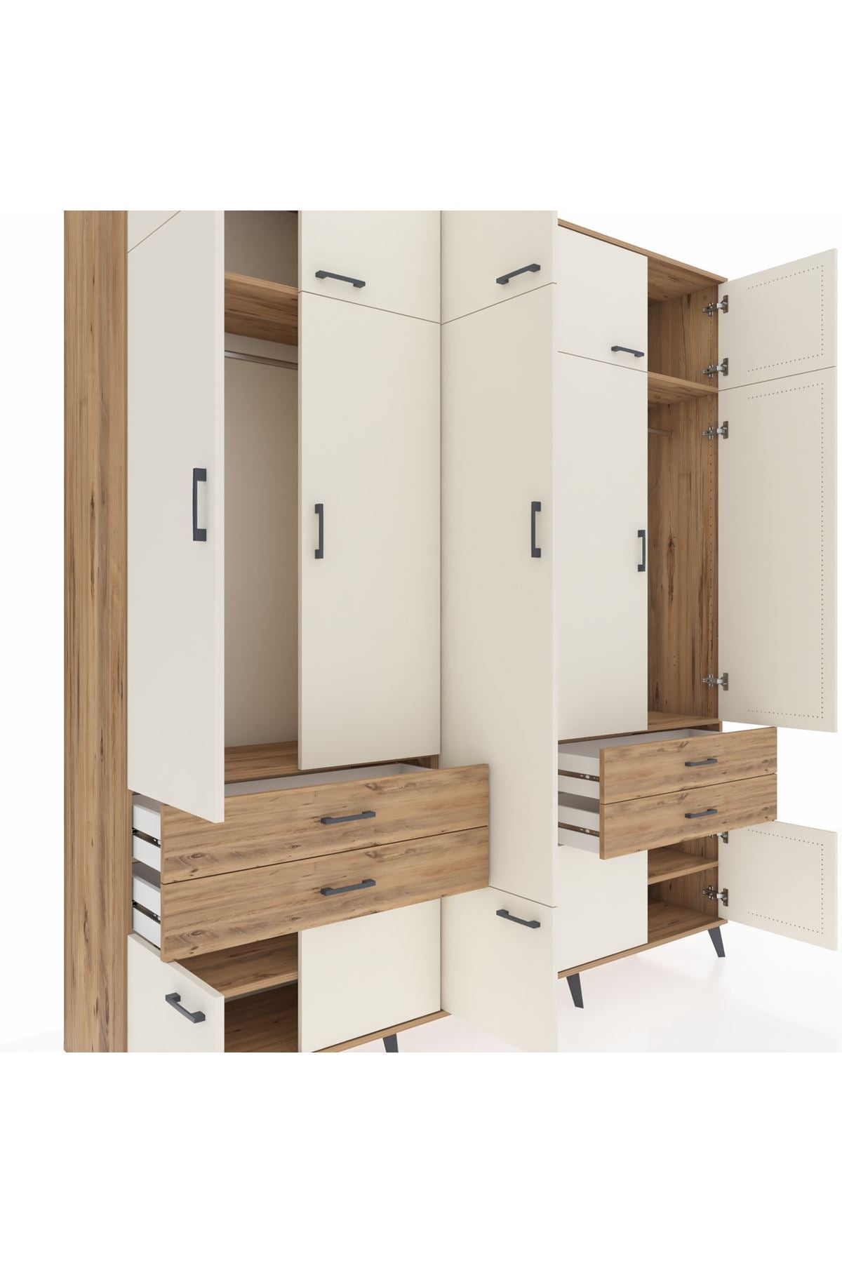 Hyperion Dolap 11 Raflı 4 Çekmeceli 2 Askılı 220x44x243 Çam-Aytaşı/Çam