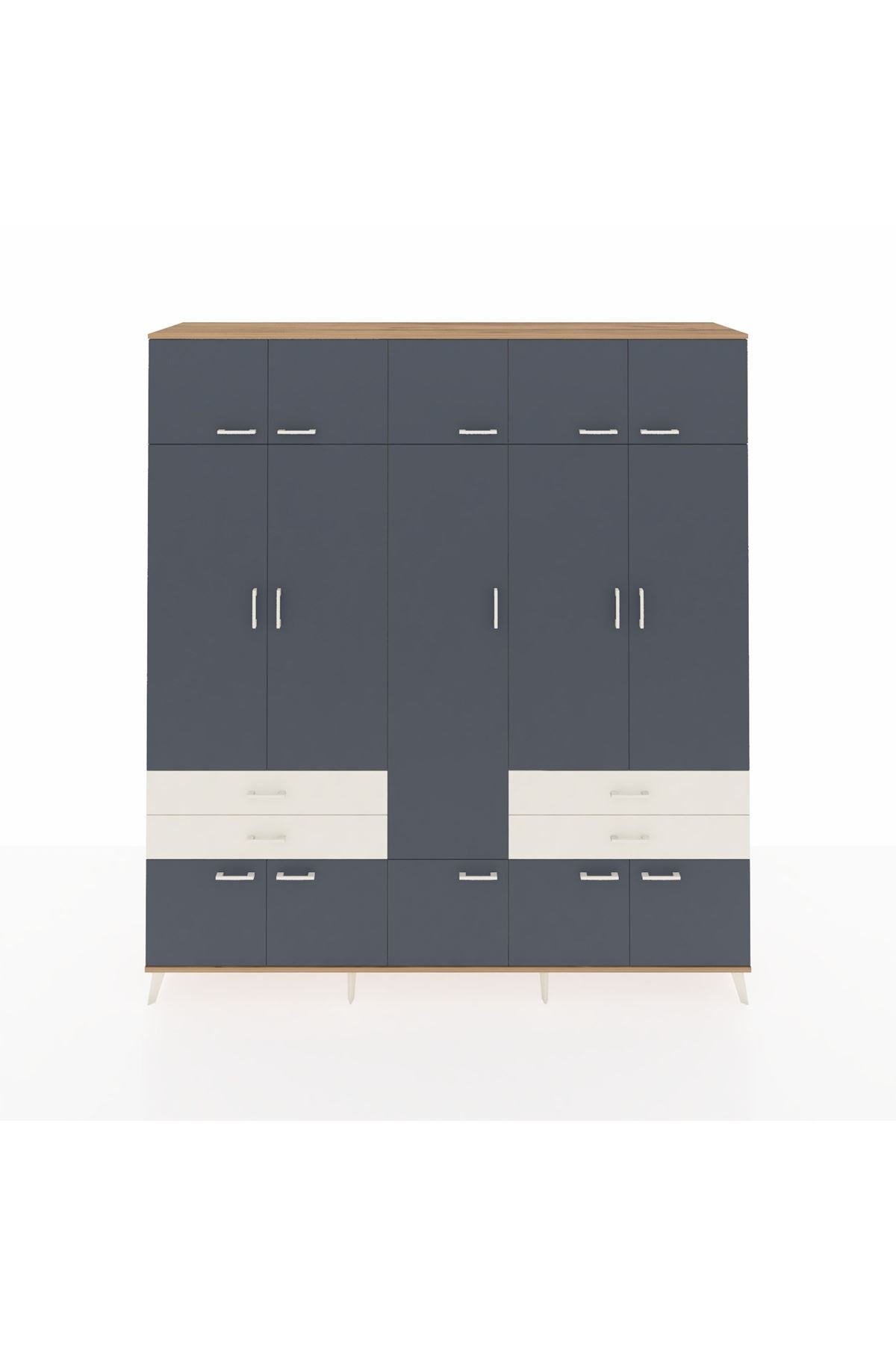 Hyperion Dolap 11 Raflı 4 Çekmeceli 2 Askılı 220x44x243 Çam-Antrasit/Aytaşı