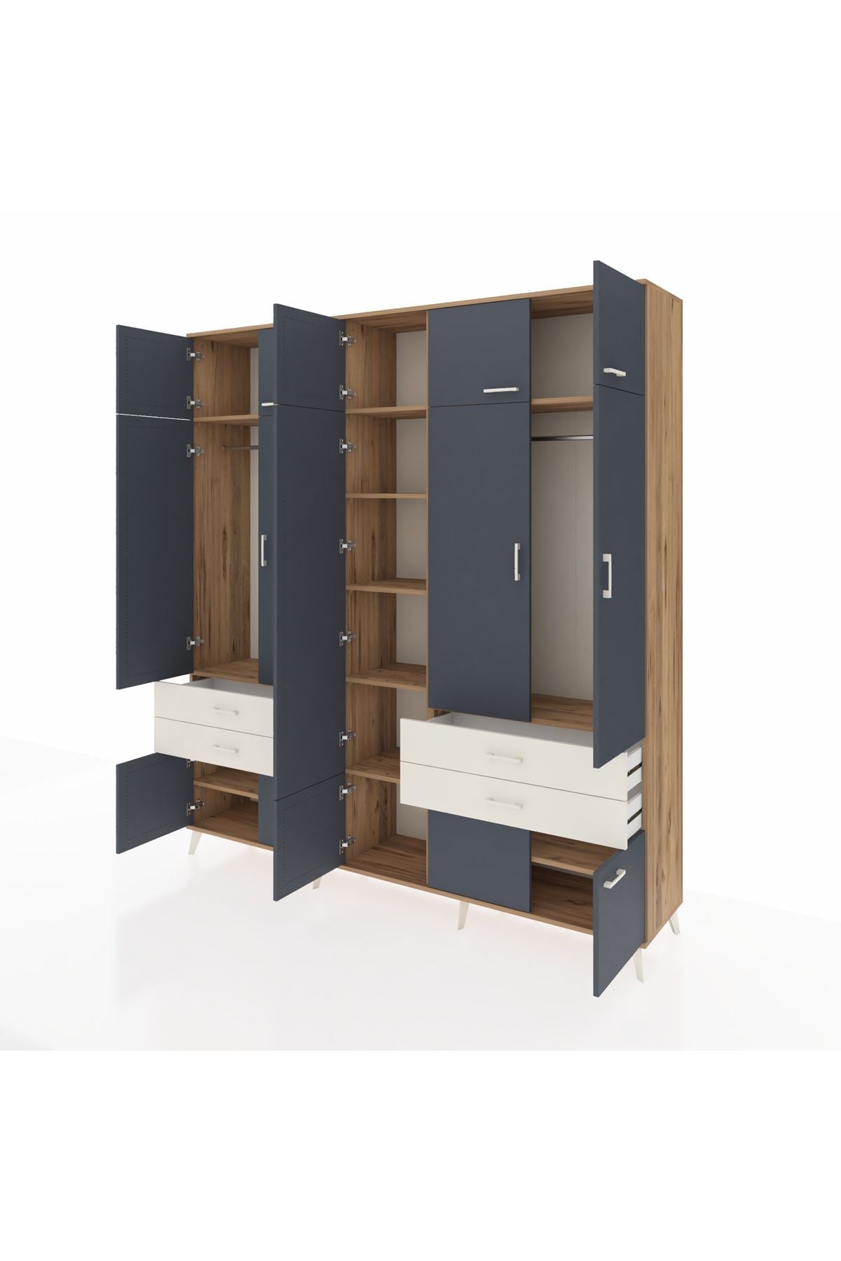 Hyperion Dolap 11 Raflı 4 Çekmeceli 2 Askılı 220x44x243 Çam-Antrasit/Aytaşı