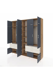 Hyperion Dolap 11 Raflı 4 Çekmeceli 2 Askılı 220x44x243 Çam-Antrasit/Aytaşı