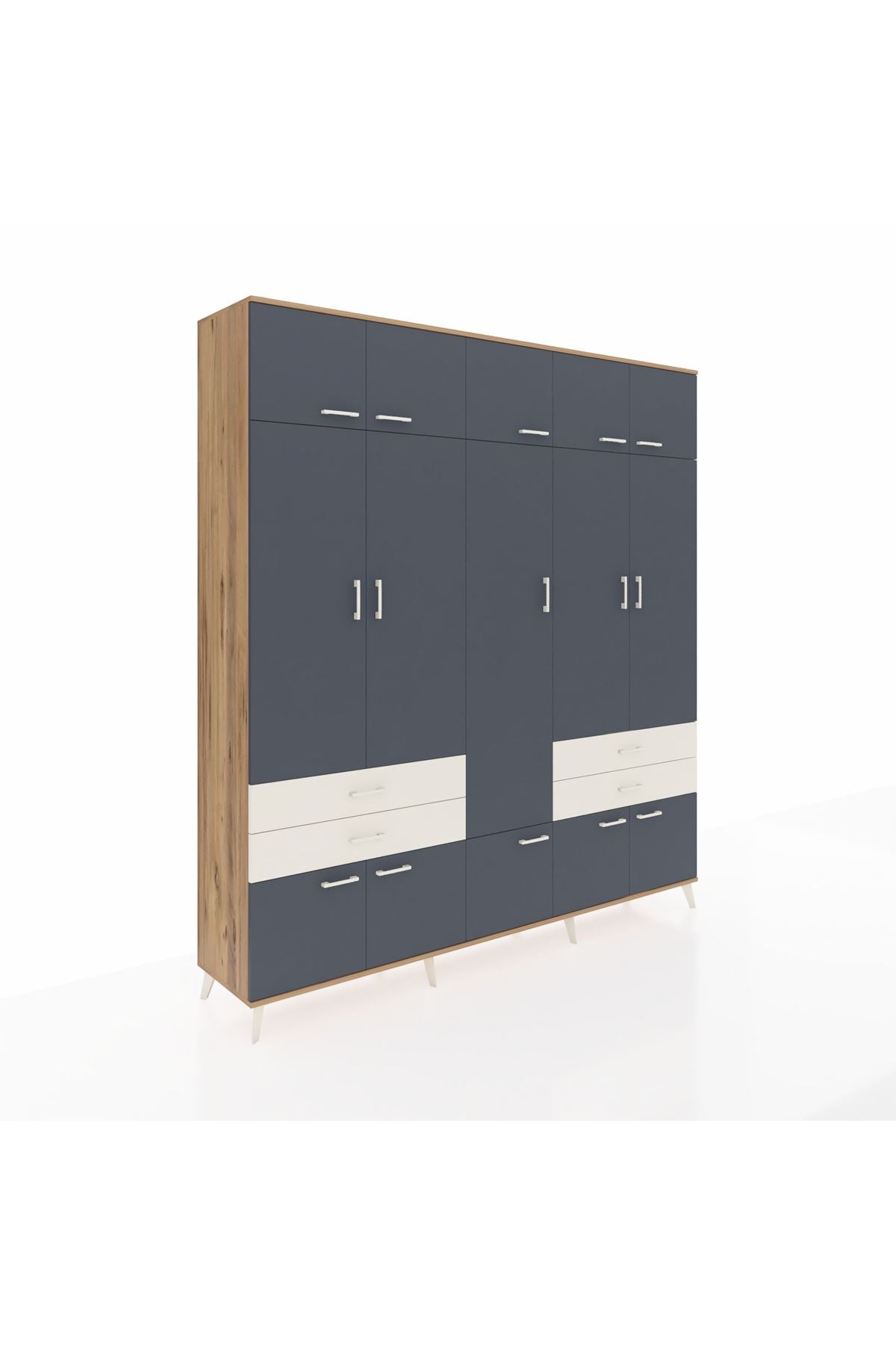 Hyperion Dolap 11 Raflı 4 Çekmeceli 2 Askılı 220x44x243 Çam-Antrasit/Aytaşı