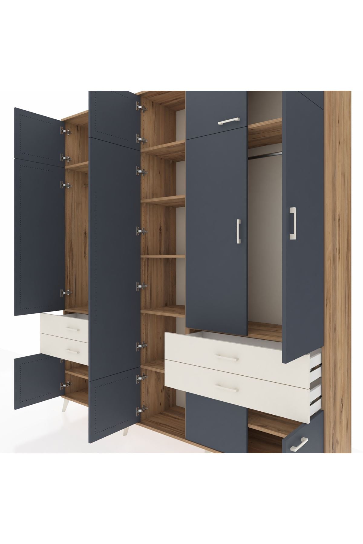 Hyperion Dolap 11 Raflı 4 Çekmeceli 2 Askılı 220x44x243 Çam-Antrasit/Aytaşı