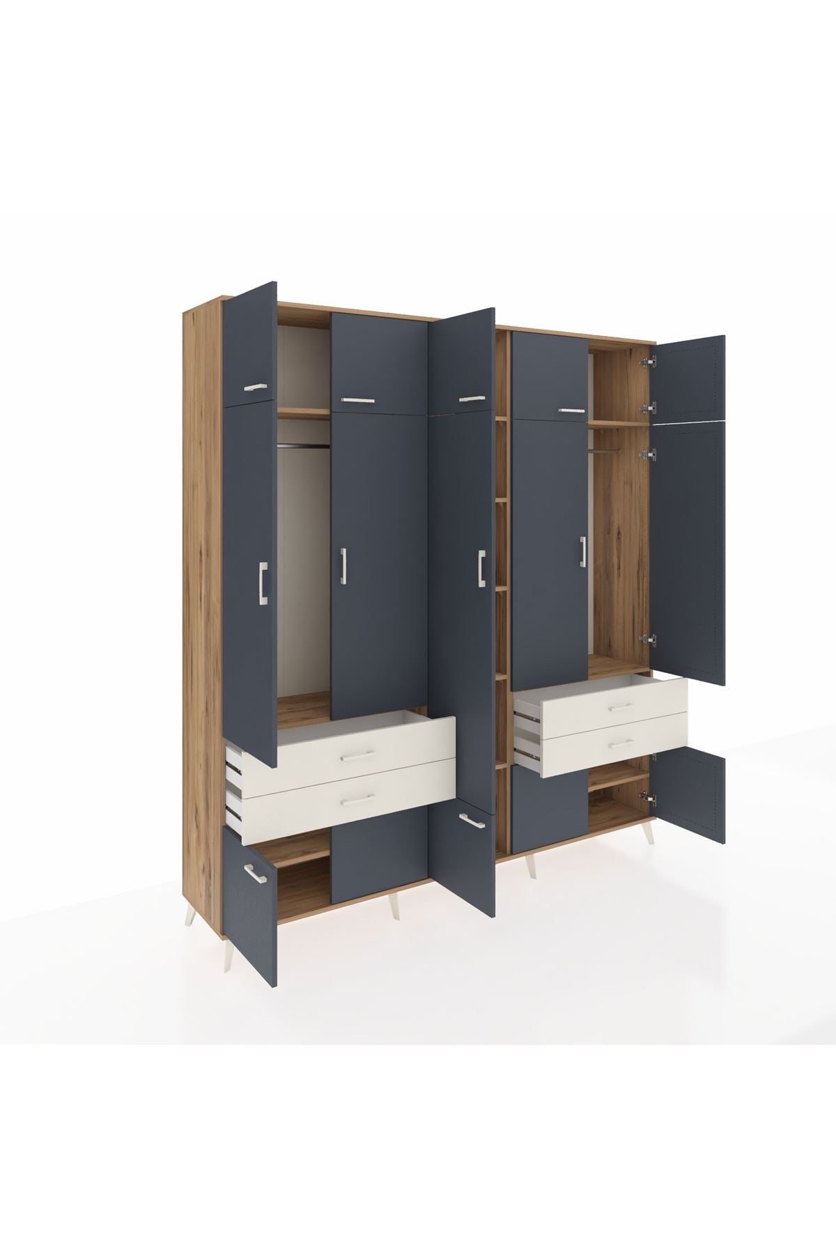 Hyperion Dolap 11 Raflı 4 Çekmeceli 2 Askılı 220x44x243 Çam-Antrasit/Aytaşı