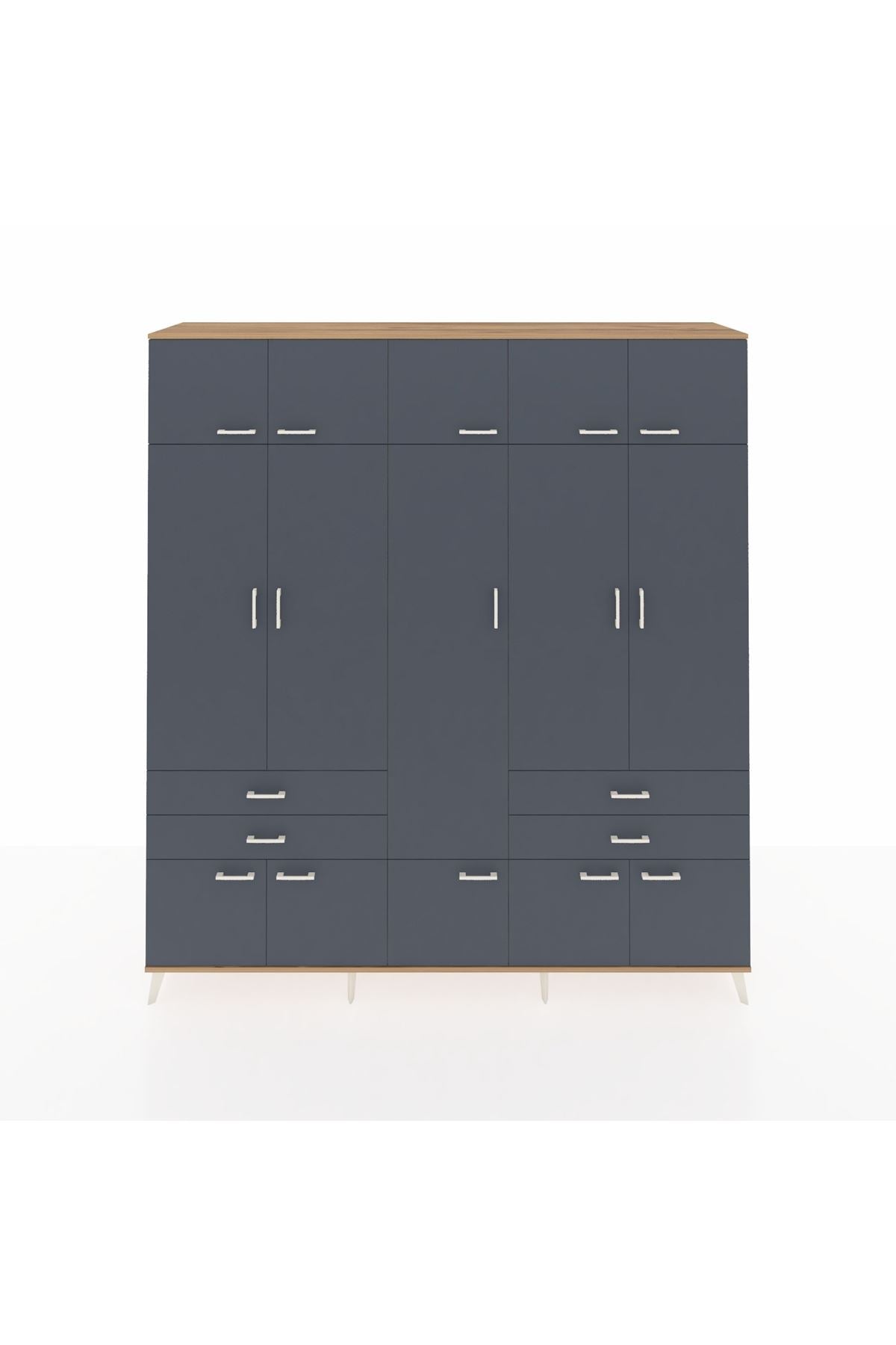 Hyperion Dolap 11 Raflı 4 Çekmeceli 2 Askılı 220x44x243 Çam-Antrasit/Antrasit