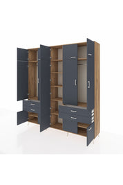 Hyperion Dolap 11 Raflı 4 Çekmeceli 2 Askılı 220x44x243 Çam-Antrasit/Antrasit