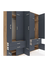 Hyperion Dolap 11 Raflı 4 Çekmeceli 2 Askılı 220x44x243 Çam-Antrasit/Antrasit