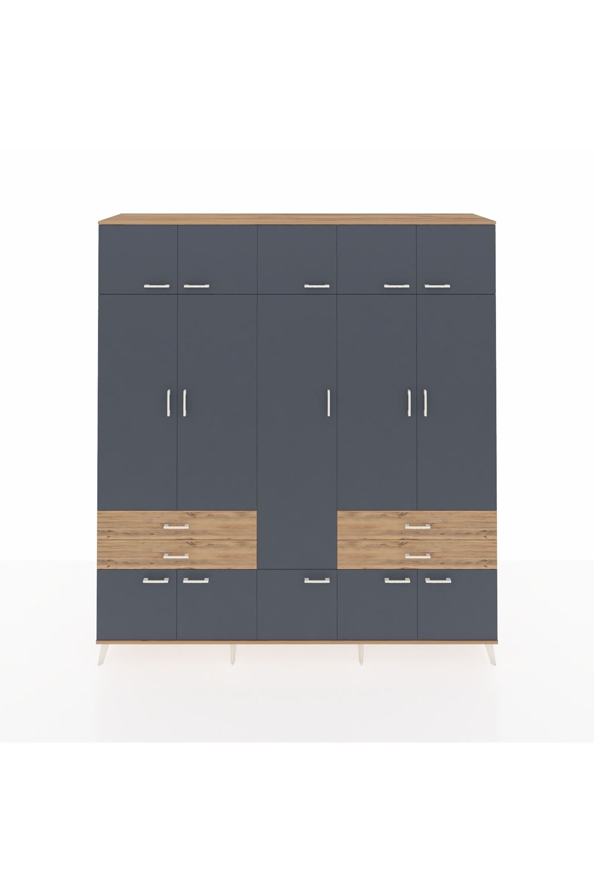 Hyperion Dolap 11 Raflı 4 Çekmeceli 2 Askılı 220x44x243 Çam-Antrasit/Çam