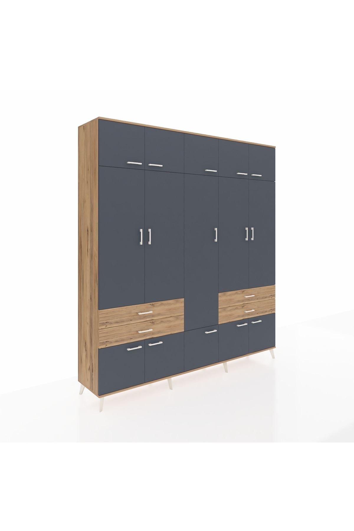 Hyperion Dolap 11 Raflı 4 Çekmeceli 2 Askılı 220x44x243 Çam-Antrasit/Çam