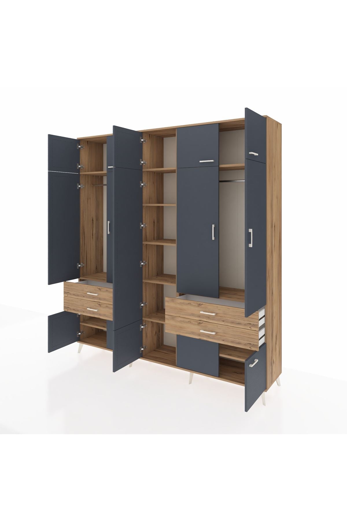 Hyperion Dolap 11 Raflı 4 Çekmeceli 2 Askılı 220x44x243 Çam-Antrasit/Çam