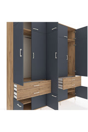 Hyperion Dolap 11 Raflı 4 Çekmeceli 2 Askılı 220x44x243 Çam-Antrasit/Çam