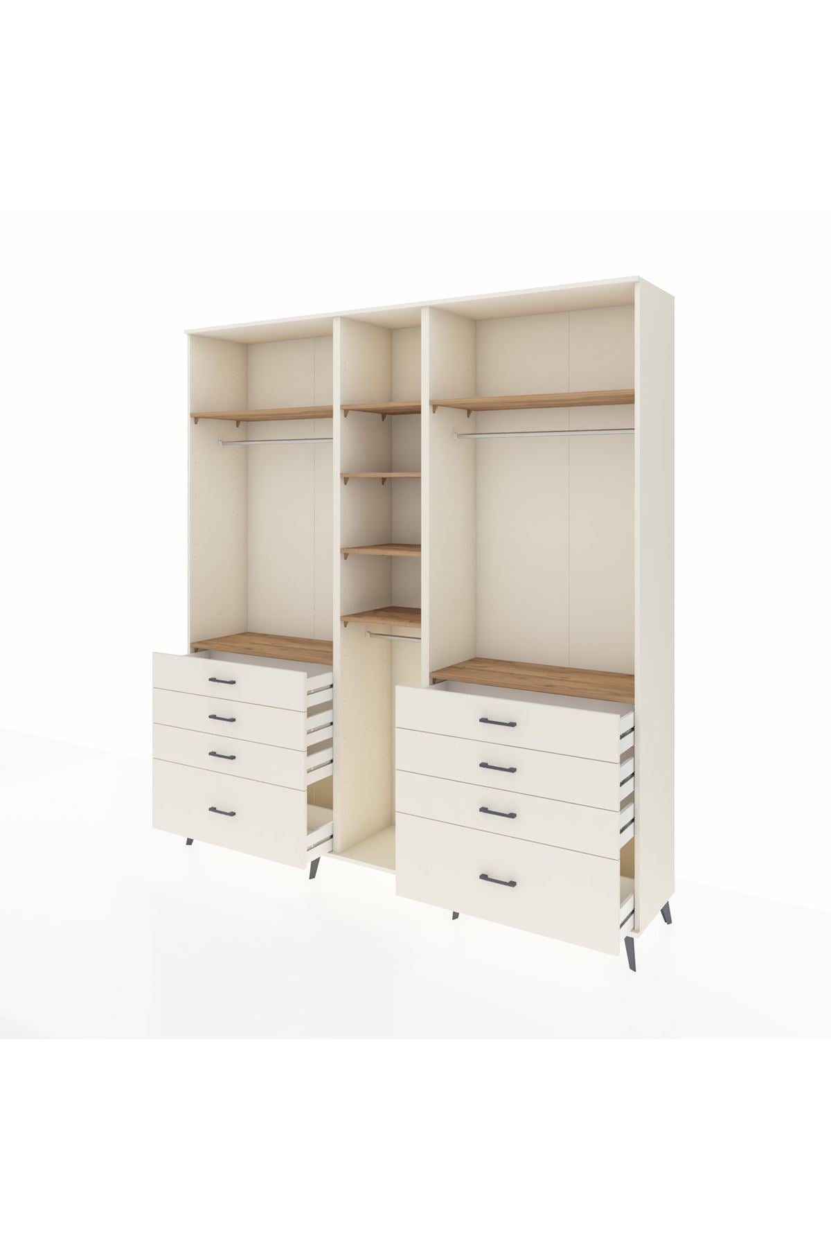 Hyperion Dolap 8 Raflı 8 Çekmeceli 3 Askılı 220x44x243 Aytaşı-Çam/Aytaşı