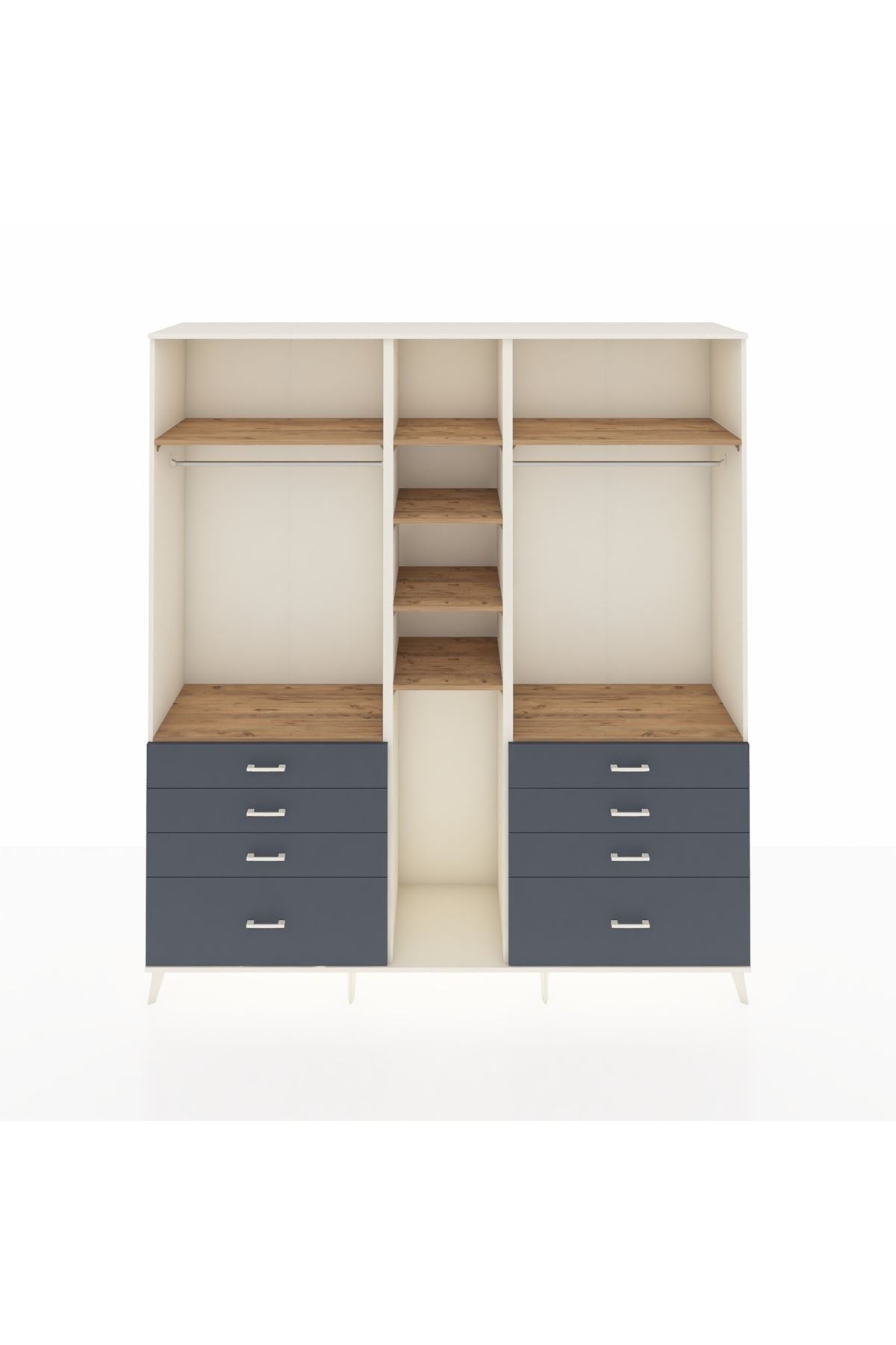 Hyperion Dolap 8 Raflı 8 Çekmeceli 3 Askılı 220x44x243 Aytaşı-Çam/Antrasit