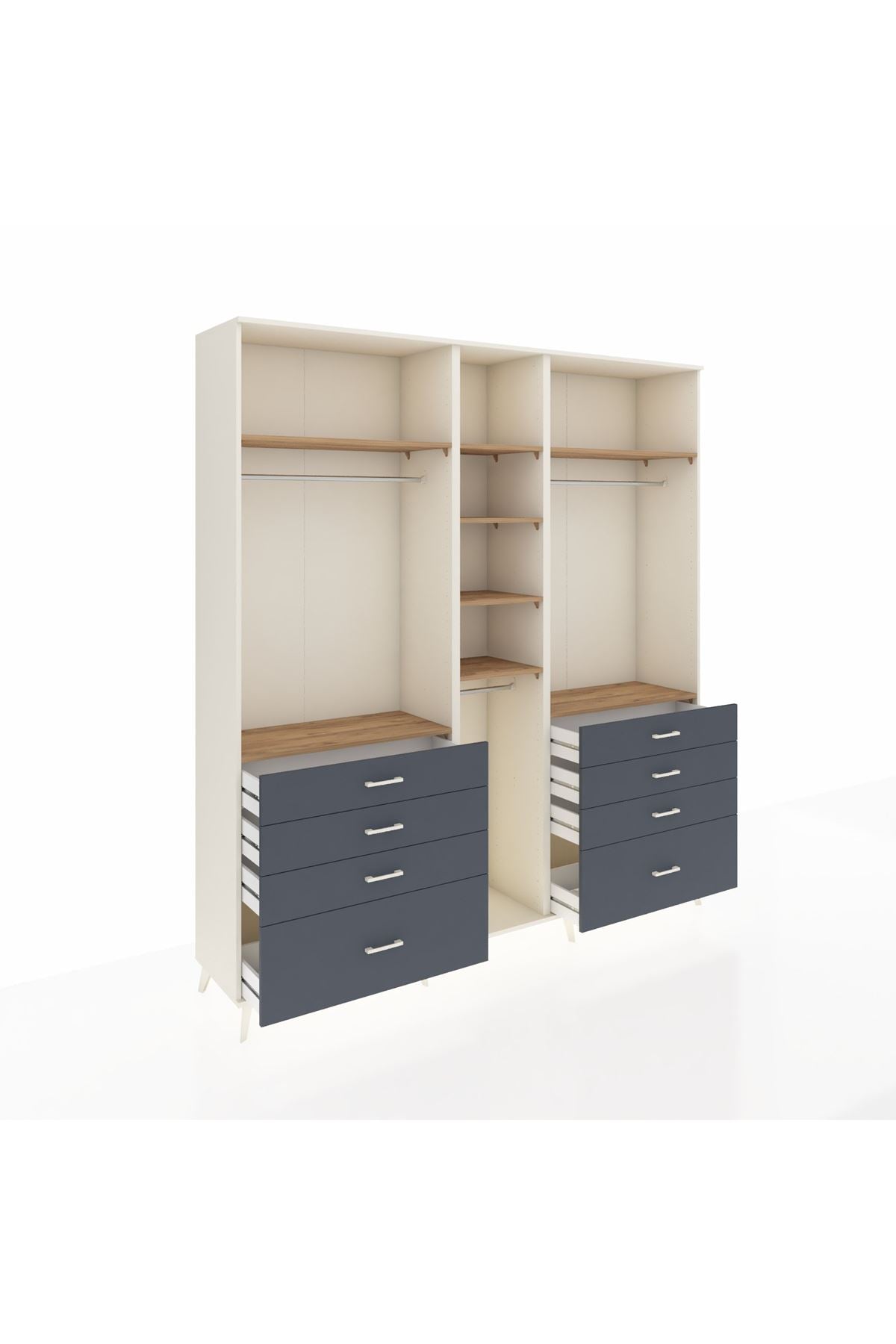 Hyperion Dolap 8 Raflı 8 Çekmeceli 3 Askılı 220x44x243 Aytaşı-Çam/Antrasit