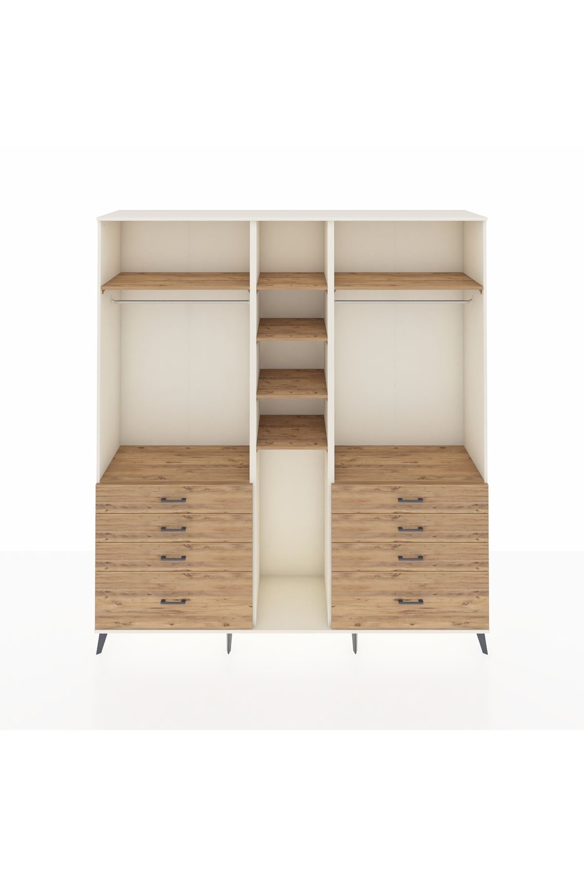 Hyperion Dolap 8 Raflı 8 Çekmeceli 3 Askılı 220x44x243 Aytaşı-Çam/Çam