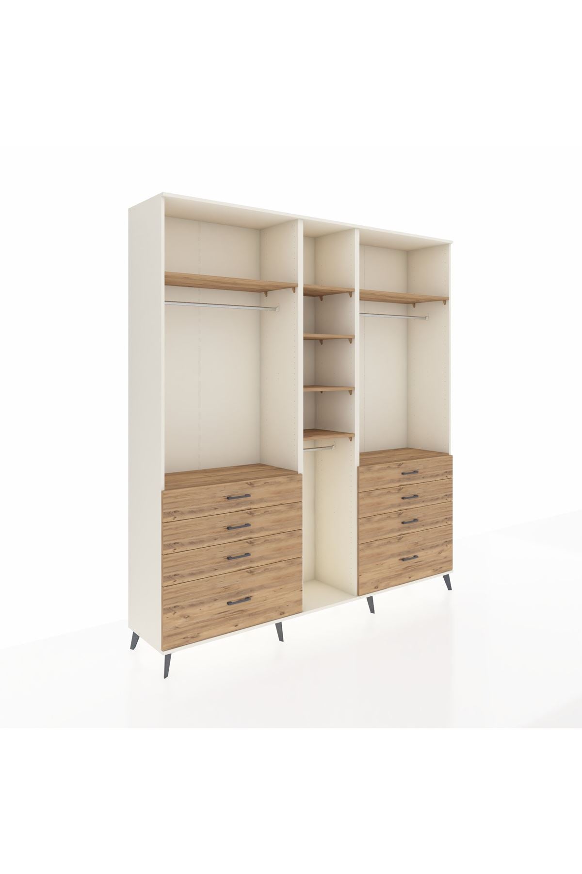 Hyperion Dolap 8 Raflı 8 Çekmeceli 3 Askılı 220x44x243 Aytaşı-Çam/Çam