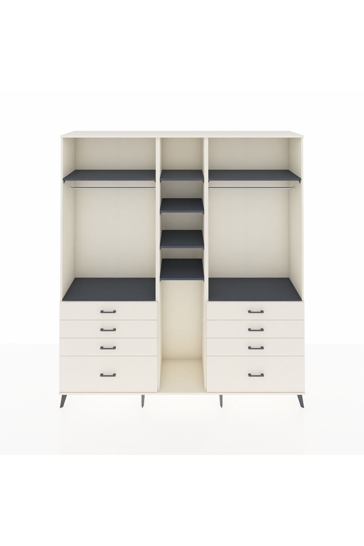 Hyperion Dolap 8 Raflı 8 Çekmeceli 3 Askılı 220x44x243 Aytaşı-Antrasit/Aytaşı